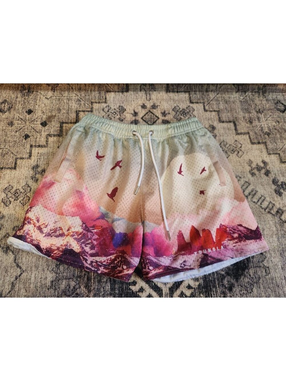 YoungLa Men's Sz. S Block Party Mesh Rising Sun Shorts